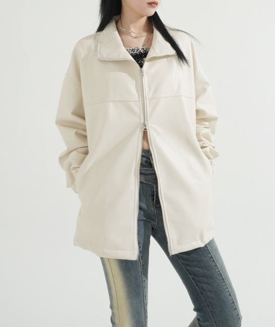 2Way Zip-up Balloon String Leather Jacket