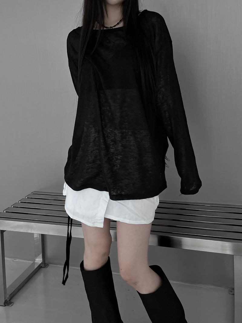 linen see-through long sleeve T (2color)