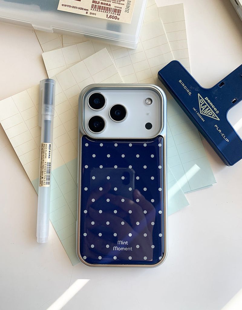 [MADE]ネイビードット シルバーエポキシバンパー iPhoneケース