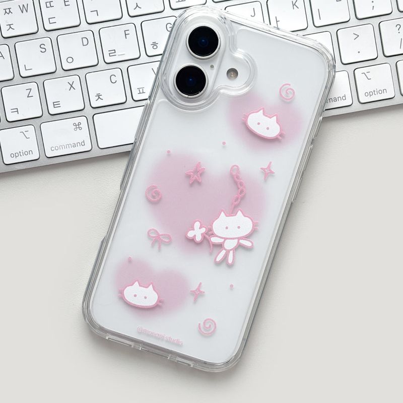 [Gel-hard] Heart cat Phone case (Pink) (only case)