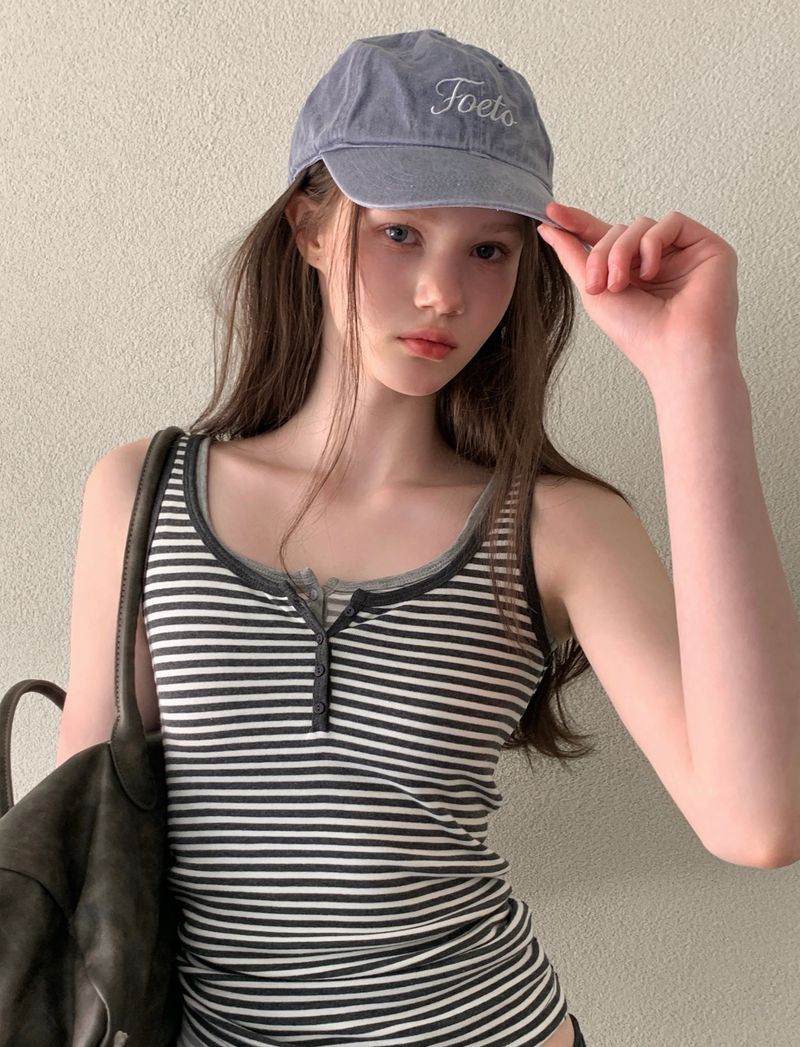 [ORIGINAL] Bat Henley neck Striped Layered Sleeveless