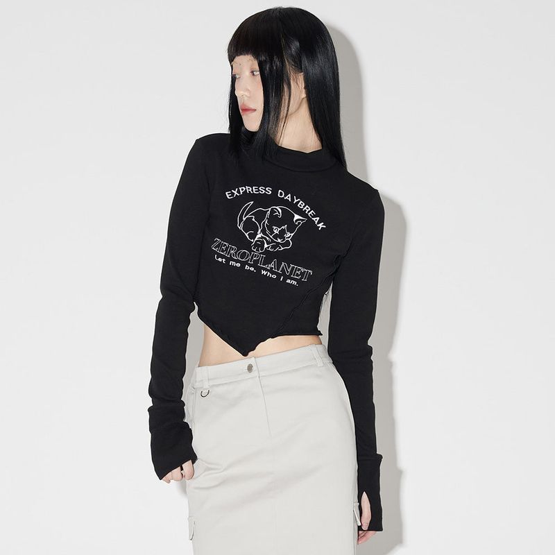 ZEROPLANET（ゼロプラネット）の「スリムキティウオーマークロップＴシャツ / Slim Kitty Warmer Crop Top [BLACK]（Tops）」