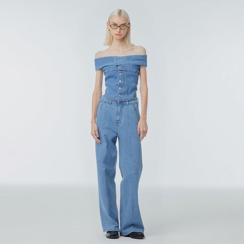 Off-the-shoulder denim blouse