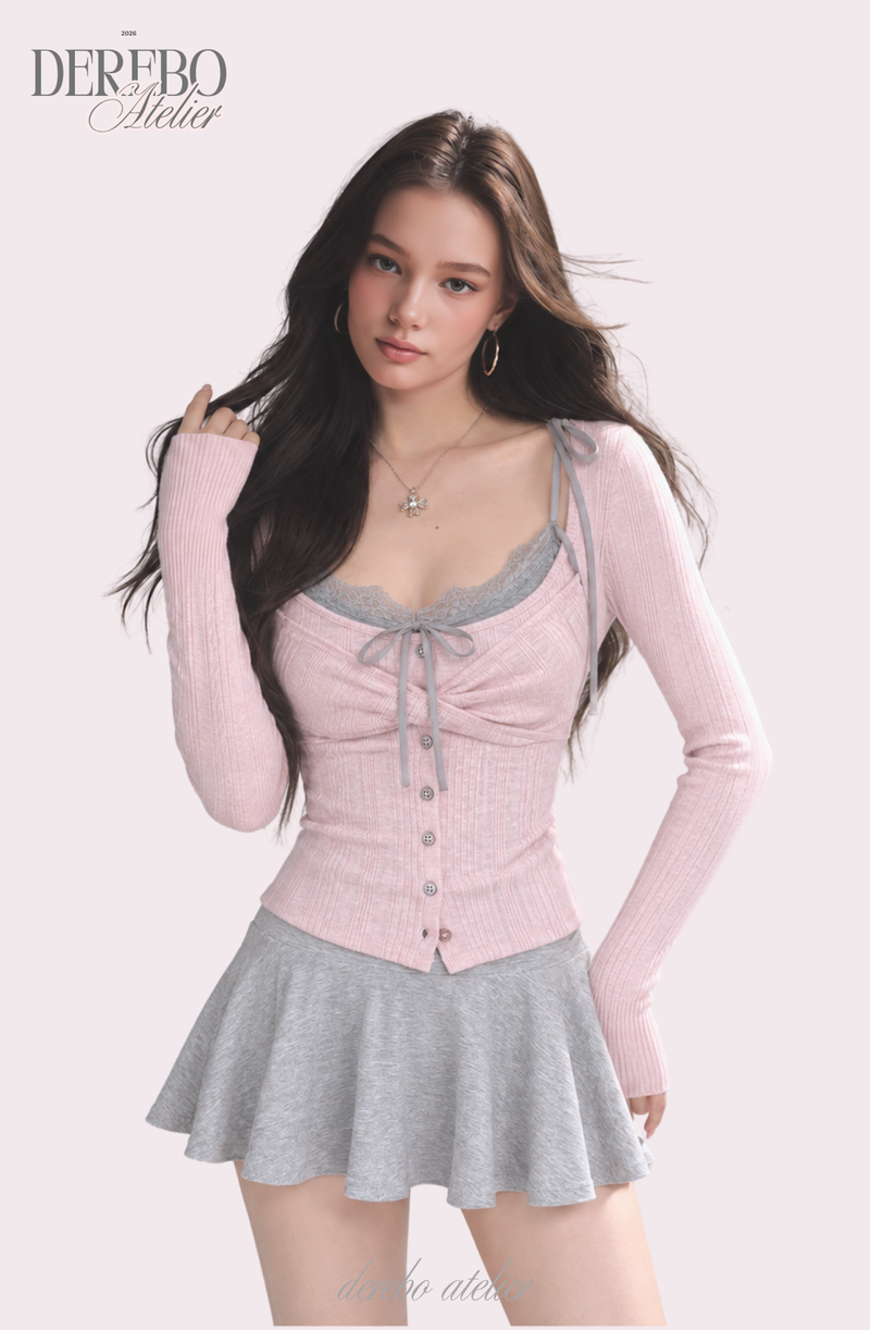 Lady Pink Gray Layered Long-Sleeve Top