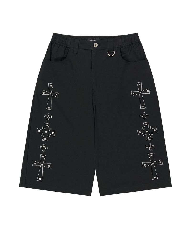 CROSS STUD TWILL SHORTS_BLACK