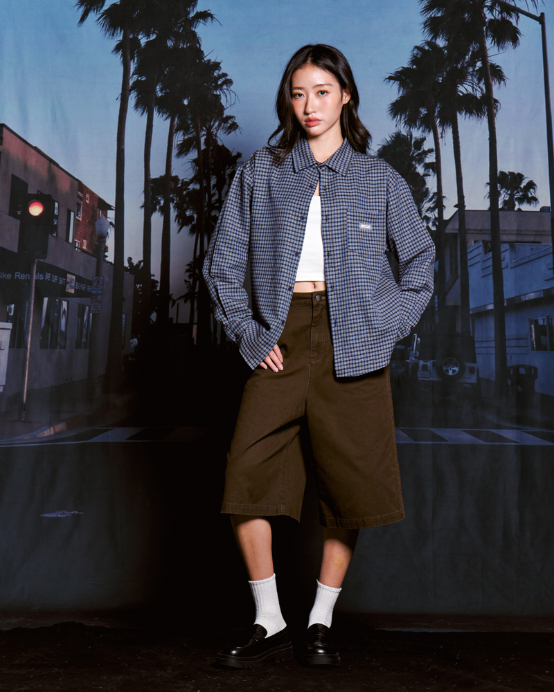 City Oversized Plaid Shirt (Navy)