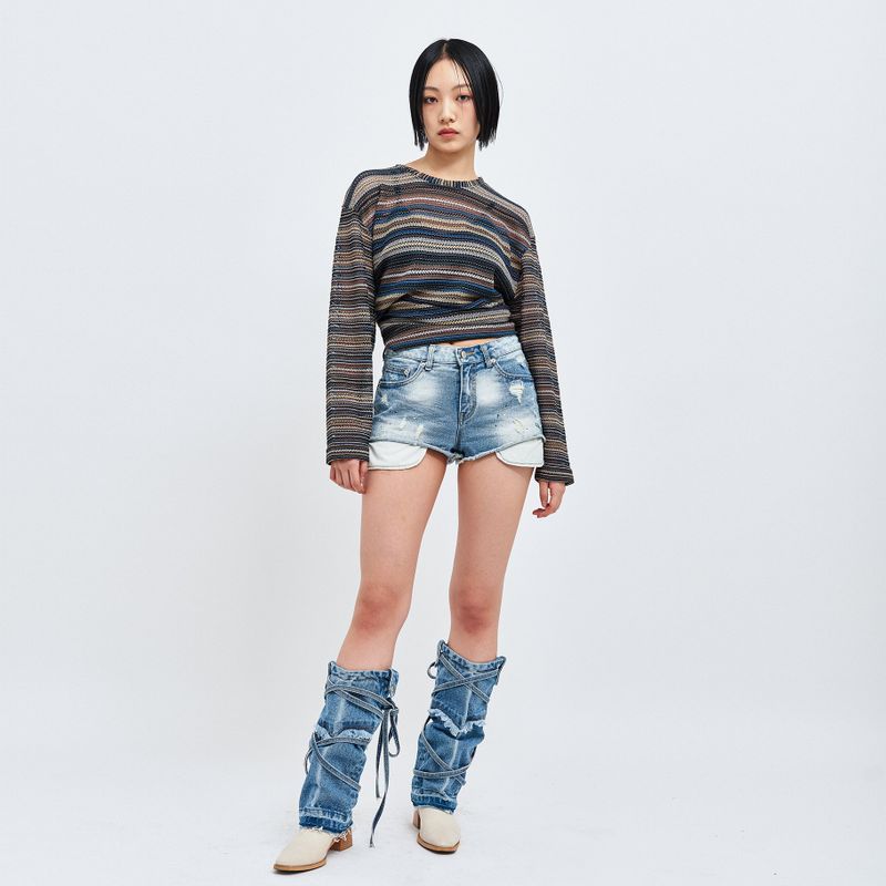 SEE-THROUGH CRAFT KNIT PULLOVER BLUE