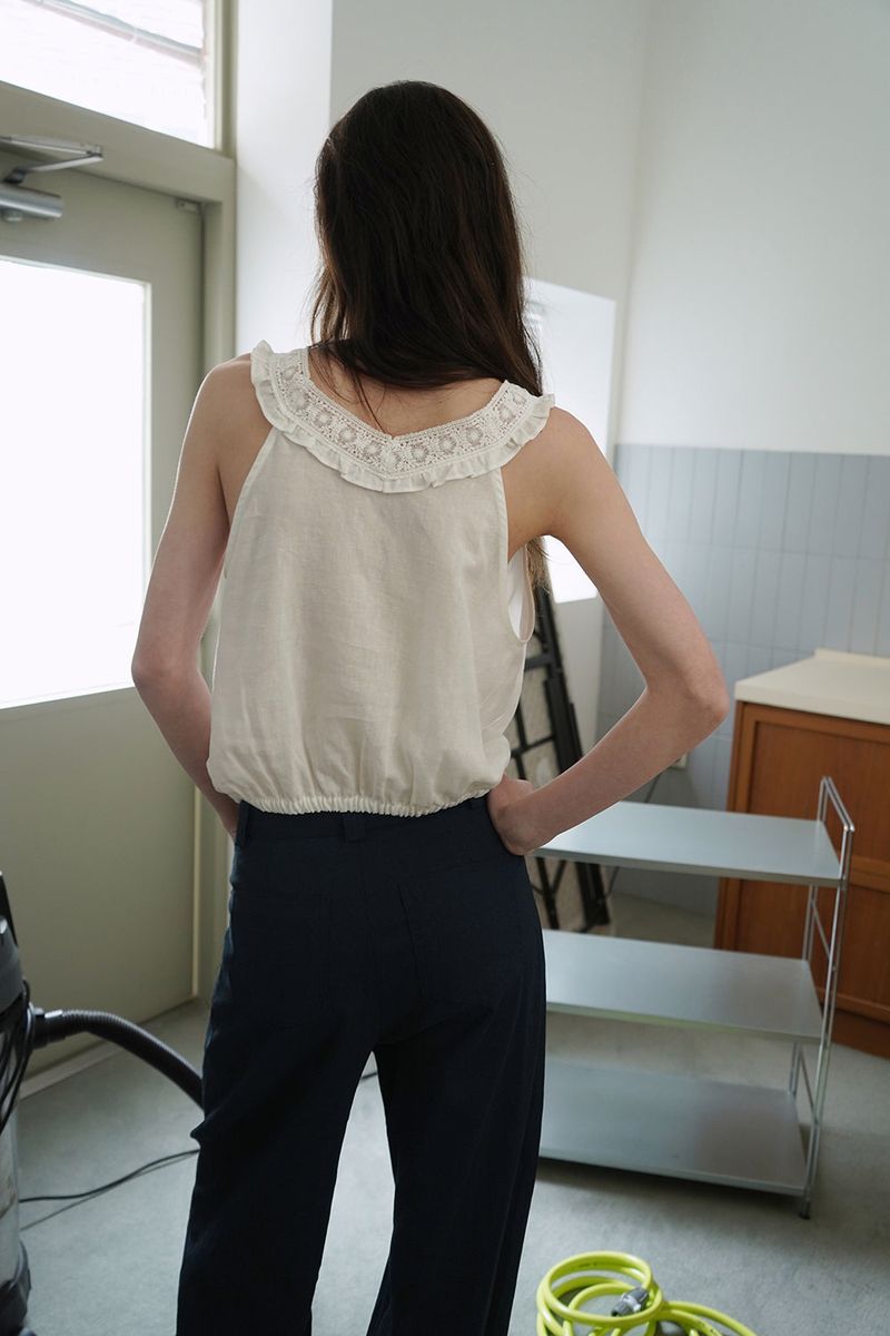 Linen belted pants_navy