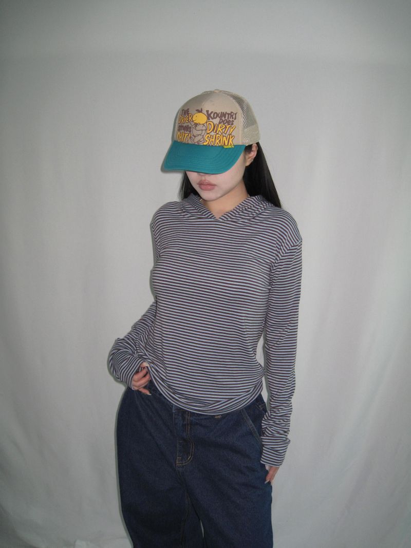 Slim Fit Striped Hand Warmer Hoodie
