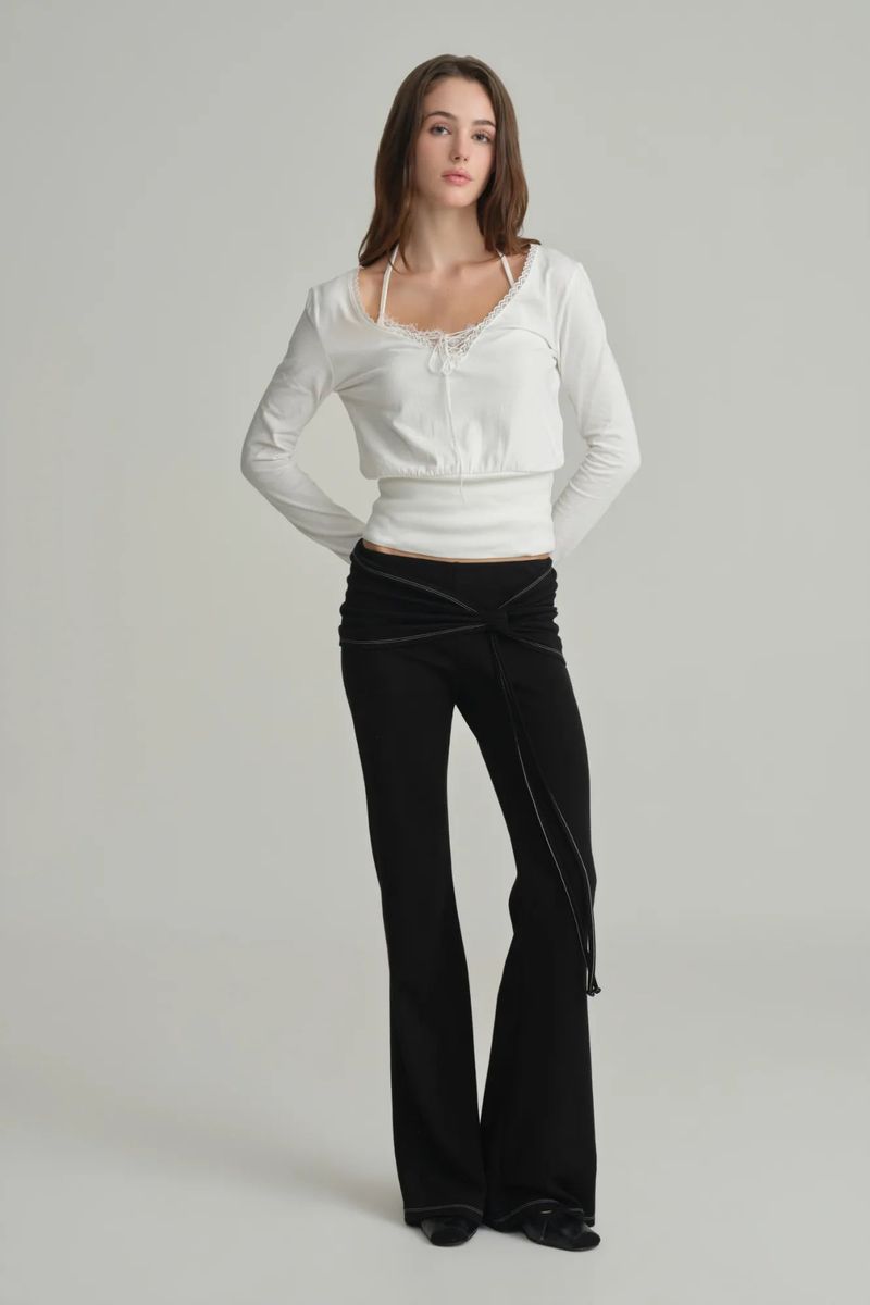 Ballet studio flare line pants, Black