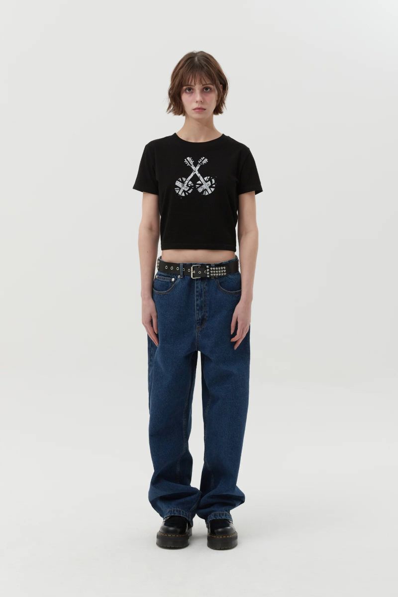 UNION JACK CROP T-SHIRT - BLACK 