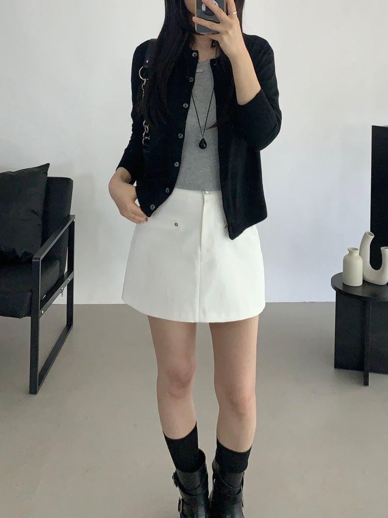 Obdi Elastic Waist A-line Mini Skirt