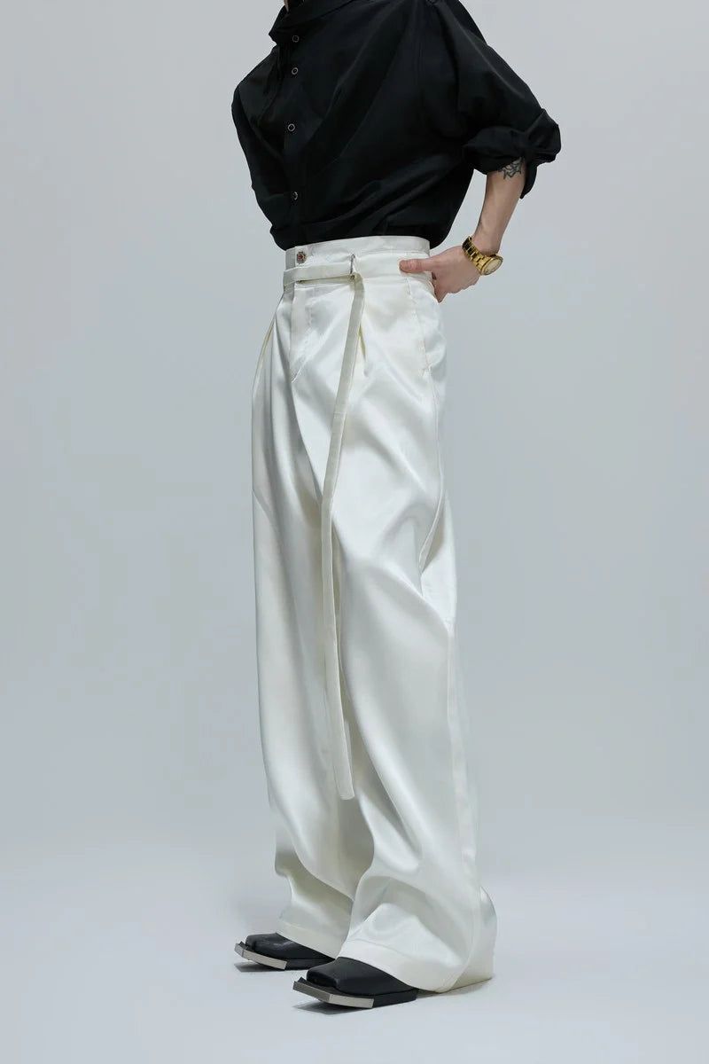 Glossy Cinched Waist Trousers