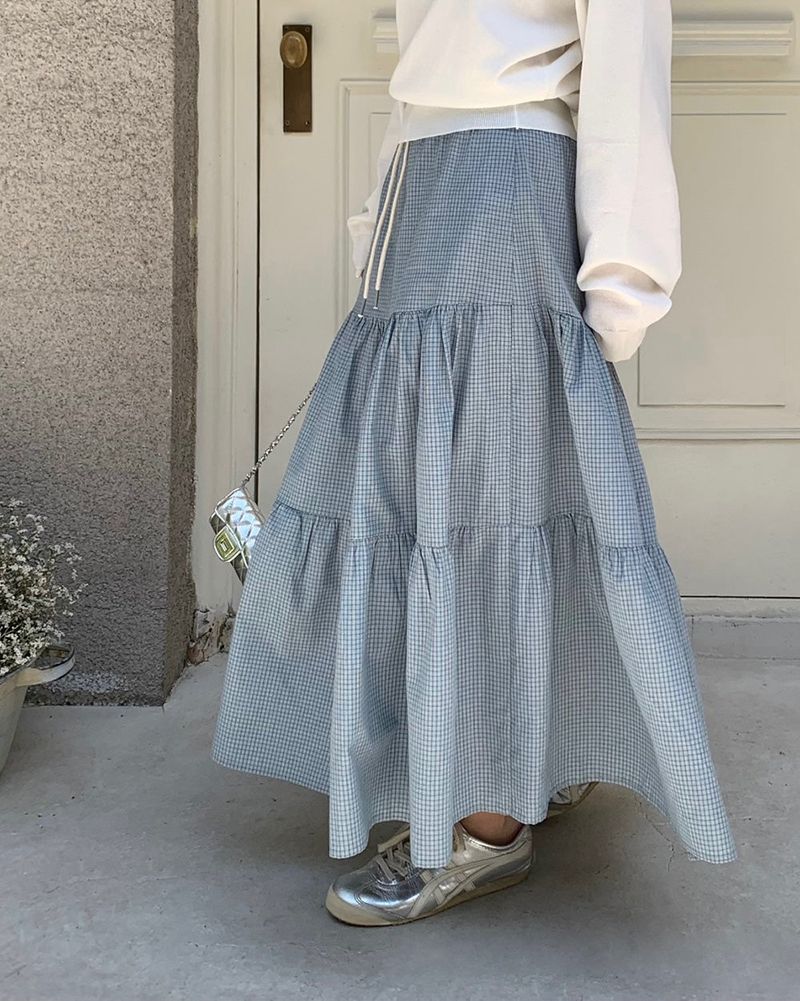[MADE] Heidi, checkered tiered long skirt