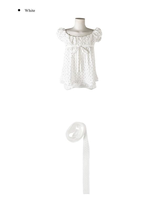 Horin Scarf Set Dot Ribbon Lace Blouse 