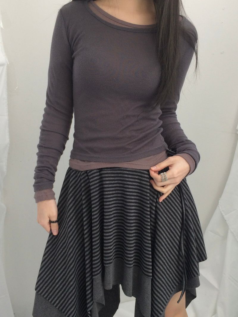 stripe ribbonline wave skirt