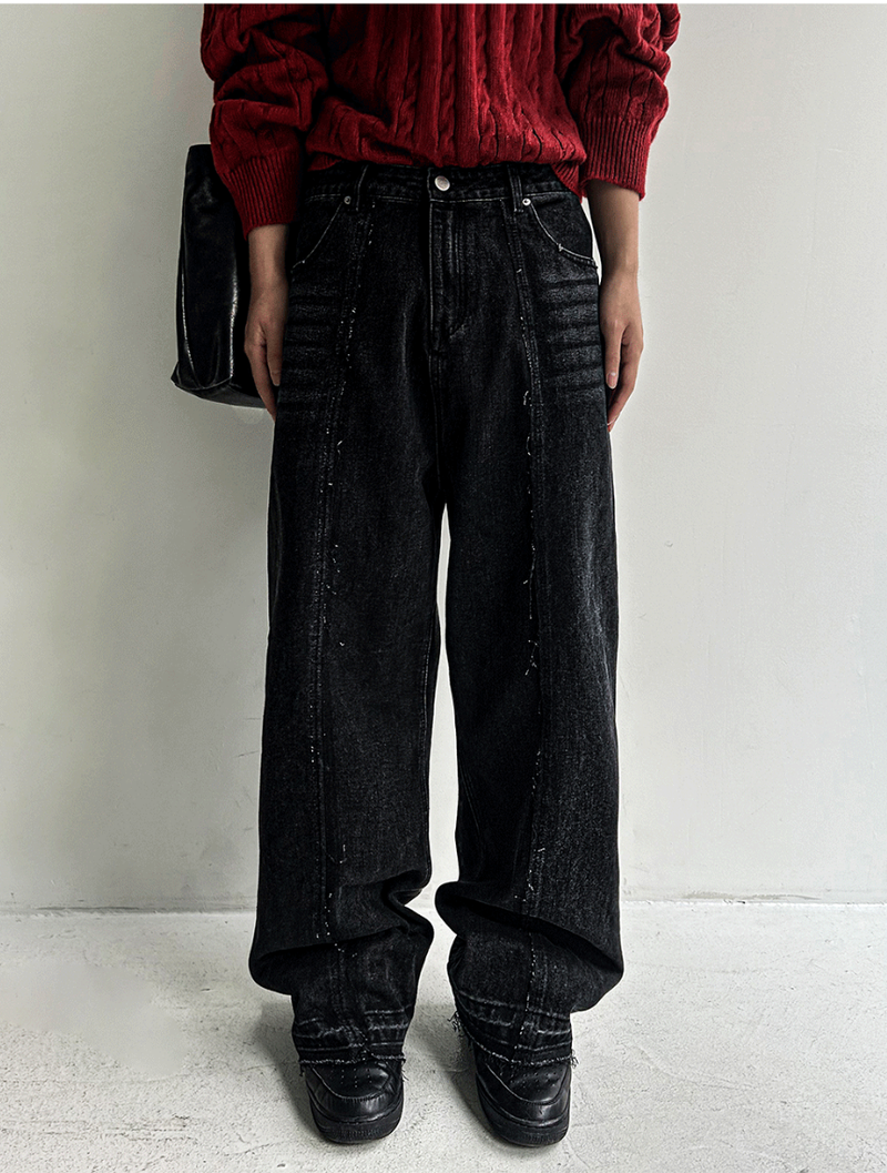 cut-off wide denim pants