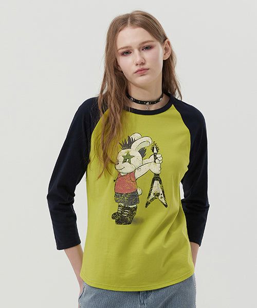KIRSH（キルシー）の「ROCKTTY BUNNY RAGLAN T-SHIRT [LIME]（Tops）」