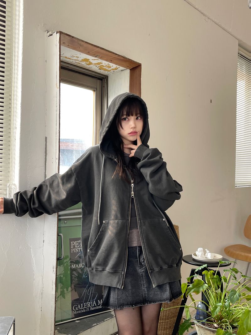 Rivet Pigment Hood Zip-Up