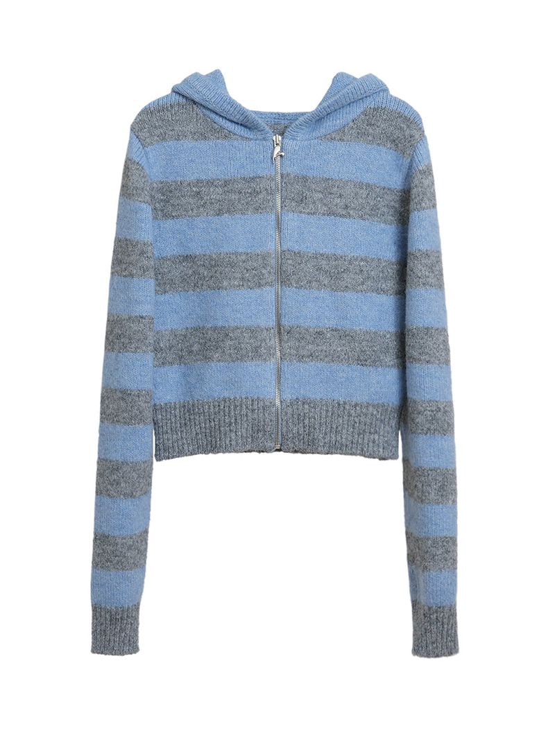 reheat(リヒッ)の「SYMBOL STRIPE KNIT ZIP-UP_BLUE(Tops)」