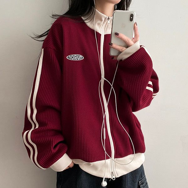 hijjoo（ハイチュー）の「Dattie Embroidery Color Waffle Zip-Up（Tops）」