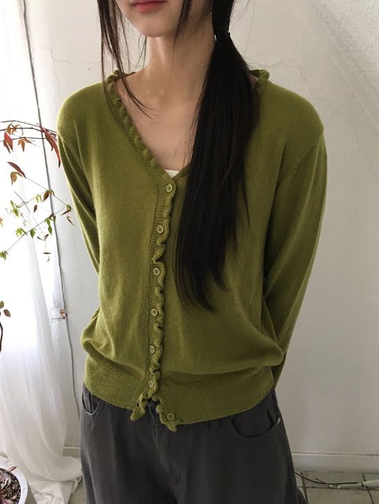 Rico Frill V-Neck Knit Cardigan
