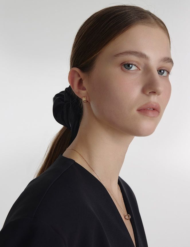 26SS★ Triple Silver Cutout One-Touch Earrings S