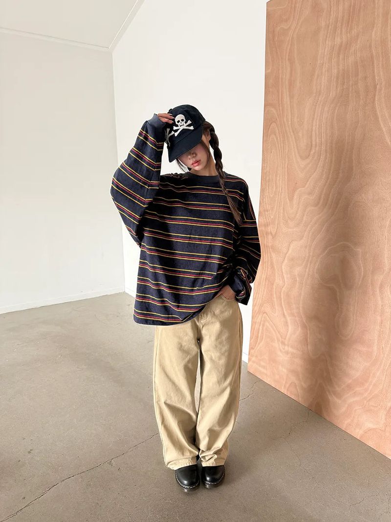 multi stripe boxy T