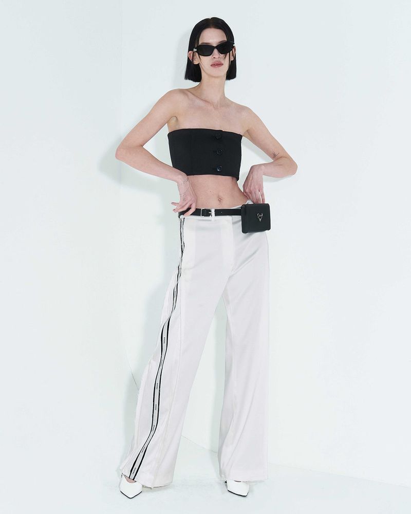[REORDER] Pleated Logo-Tape Trousers _ White
