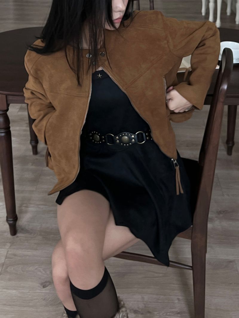 Bohemian two-button buckle suede rider jacket (2 colors)
