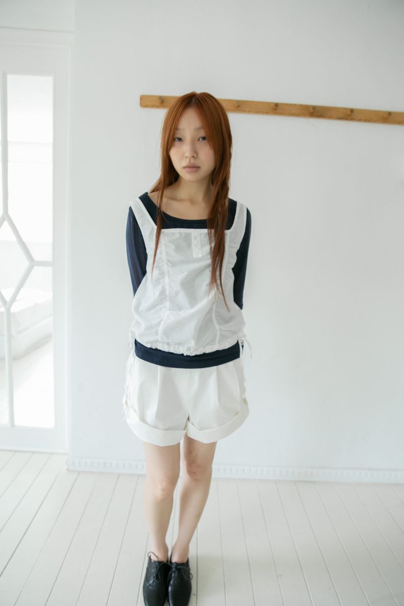 button shirring square neck sleeveless top(2colors)