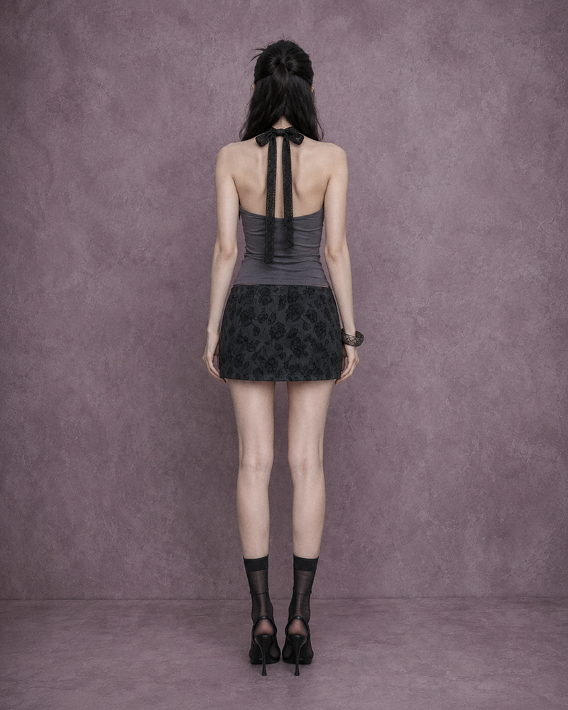 Knotted Satin Mini Skirt #Black(黑)