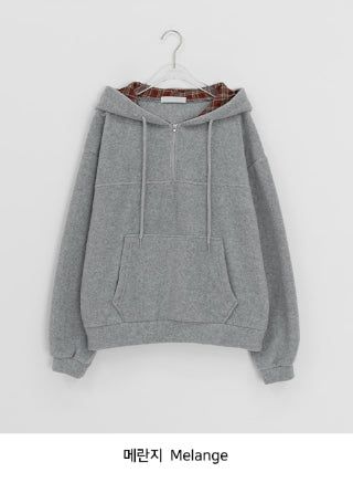 Kistilo Check Half Zip-Up Fleece Hoodie