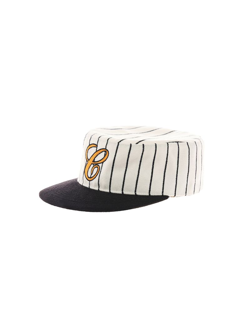6CRAYON(シックスクレヨン)の「6CRAYON Retro Flat Top Baseball Cap - Striped Wool Blend with Embroidered Letters(Hats)」