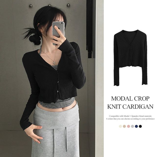 Kabi V-neck Ribbed Modal Cardigan