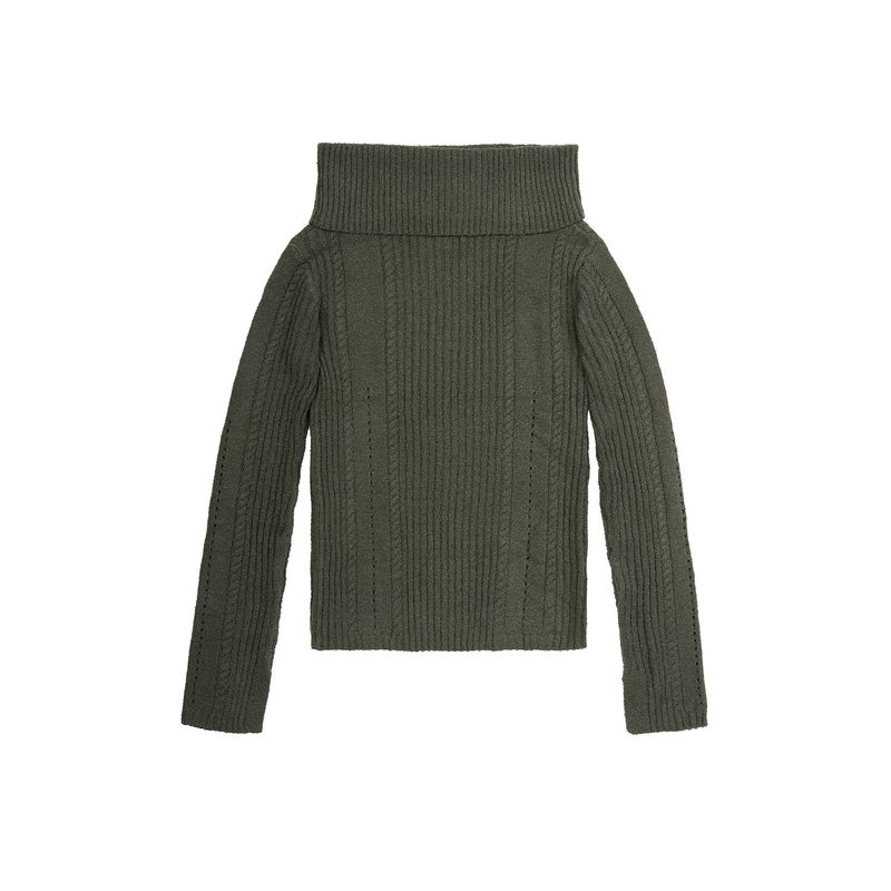 RIBBED OFF-SHOULDER KNIT(CHARCOAL KHAKI)