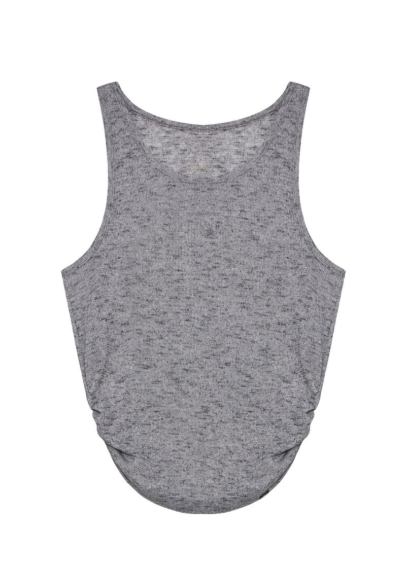 Linen Shirring Sleeveless Top_Dark Grey
