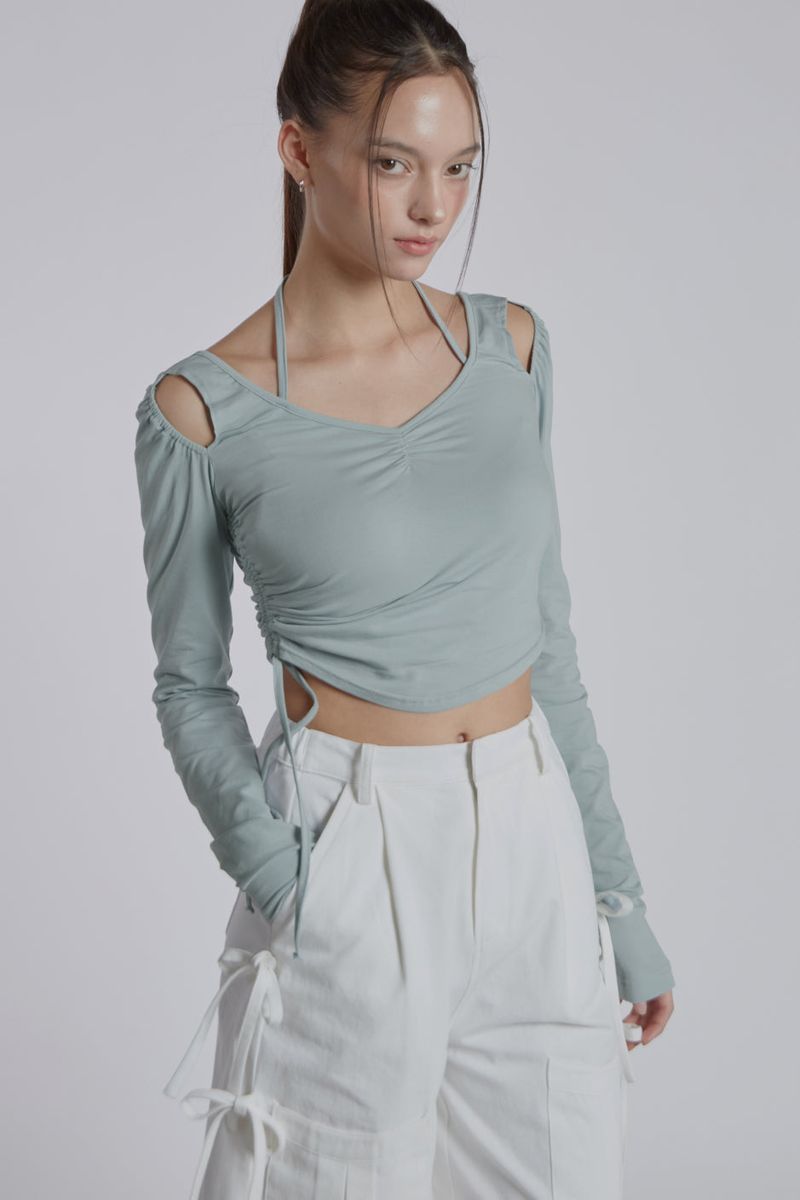HALTER NECK SHIRRING TOP(MINT)