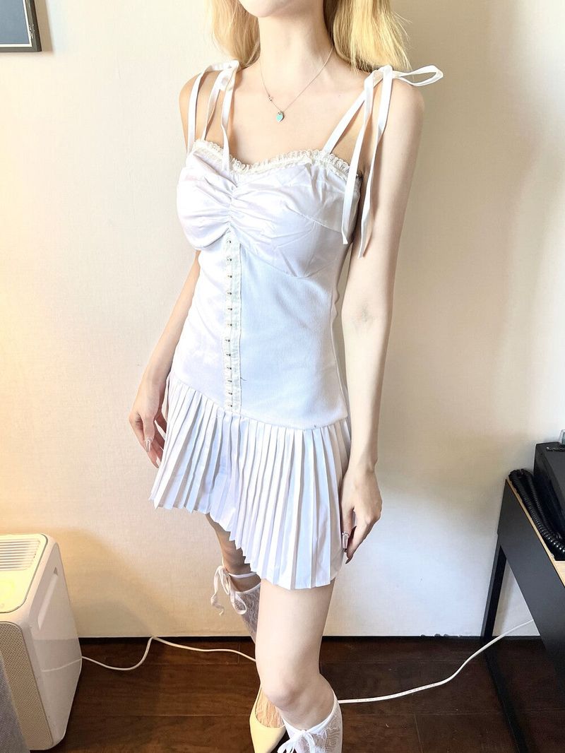 1116. Bella ribbon pleats mini ops (3color)