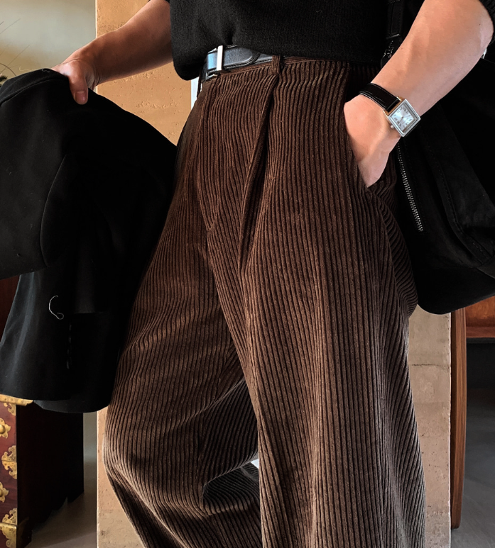 Defaced Late Back Banding Corduroy Wide Pants