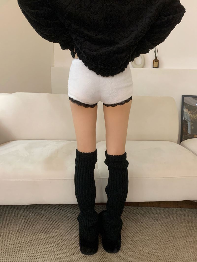 Fluff Fur Lace Ribbon Mini shorts