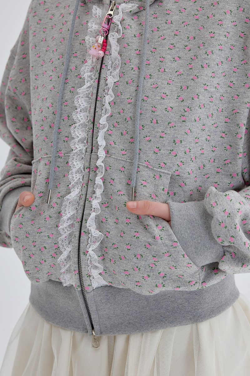 Lace Hood Zip Up [Gray]