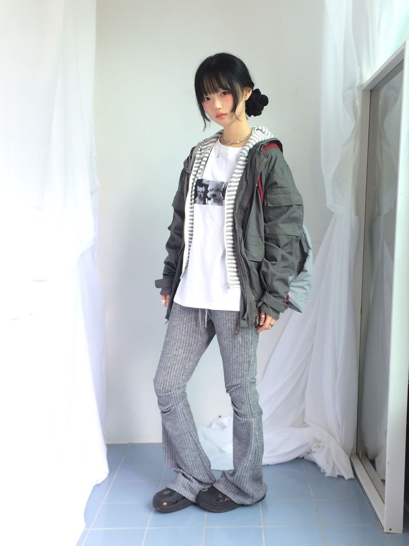 Stripe bootcut banding pants