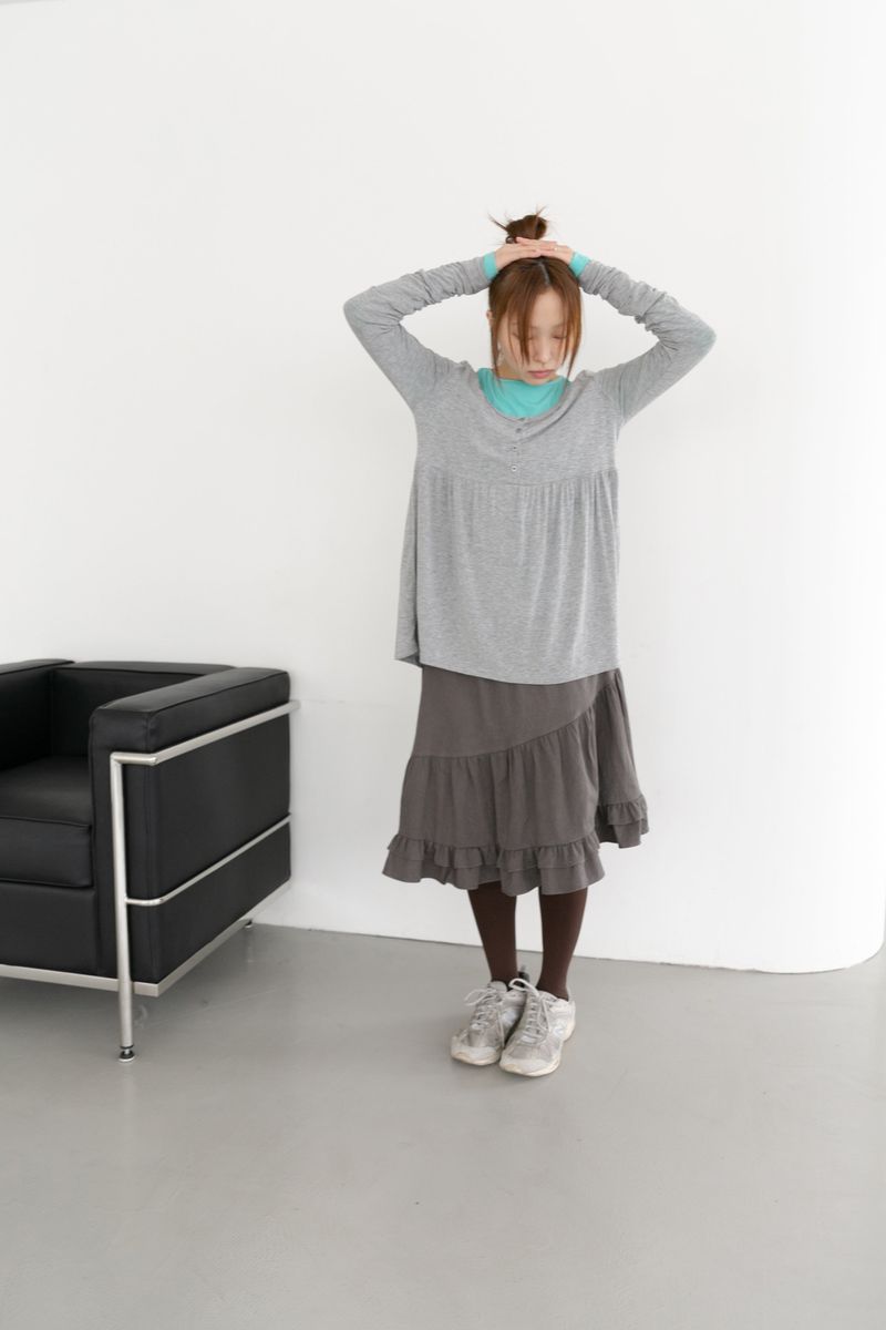 mochi button shirring top(3colors)
