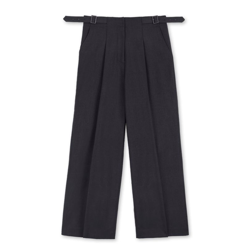 DOUBLE BUCLE SLACKS WIDE PANTS
