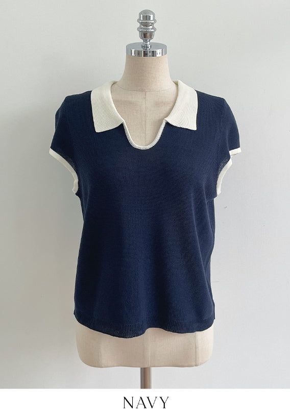 Cooly V Color Matching Collar Knit