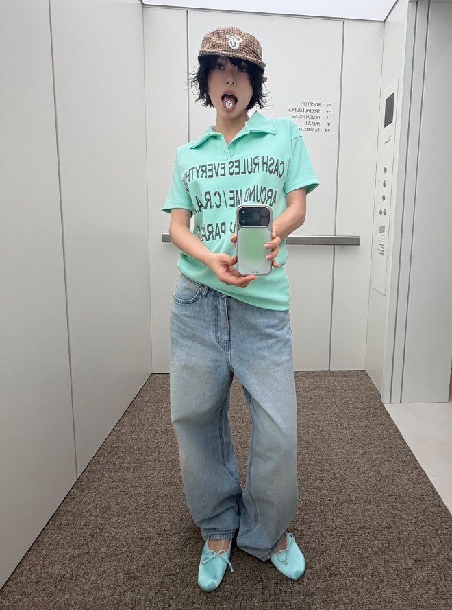 クラウドウォッシュ加工ワイドデニム