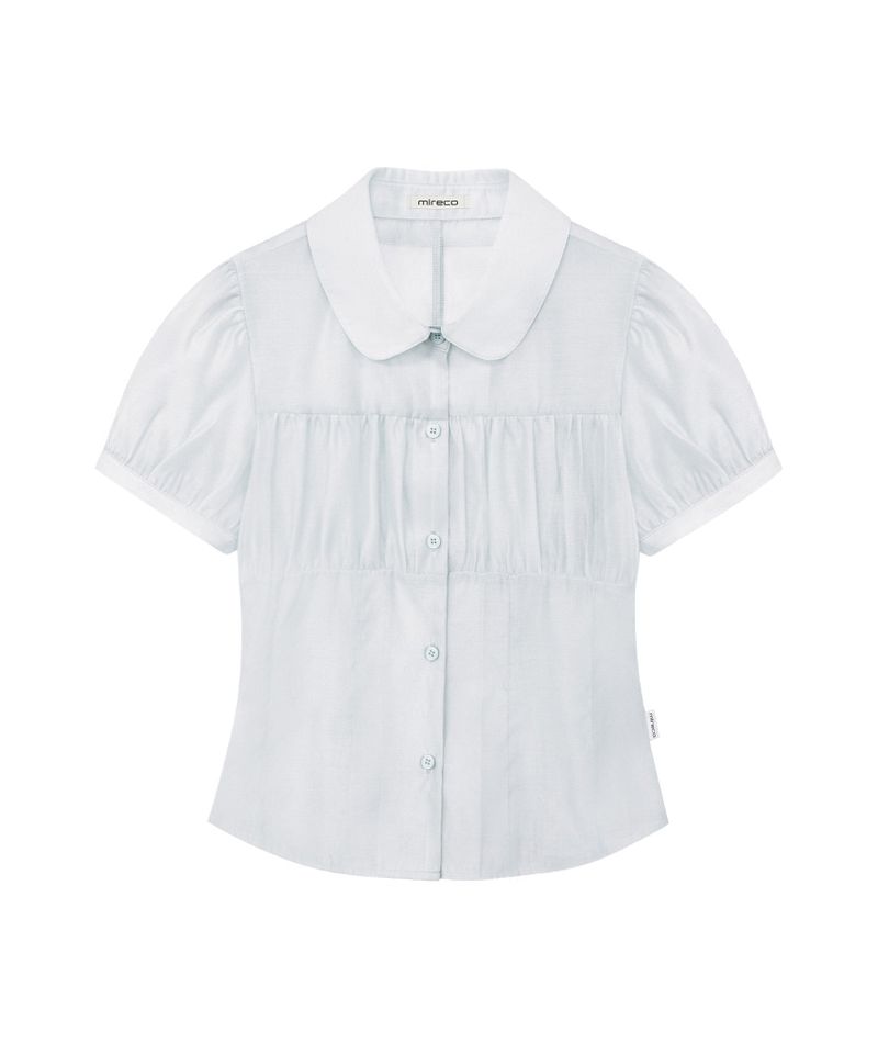 SHIRRING SHEER BLOUSE MISTY BLUE