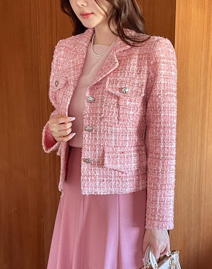 Ronda Mix Collar Pearl Tweed Jacket