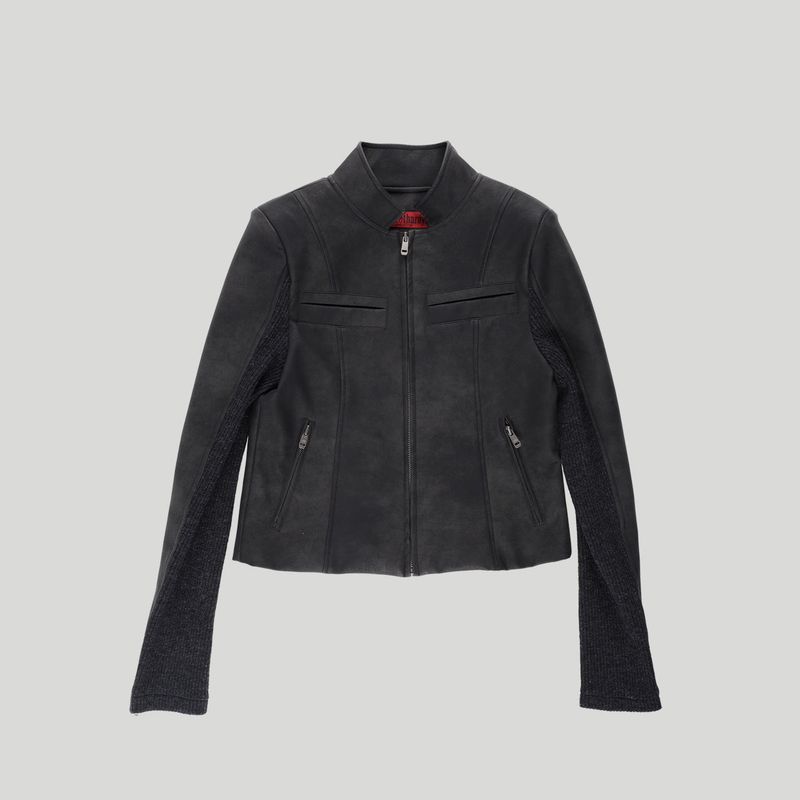 RIBBED SLEEVE LEATHER JACKET
